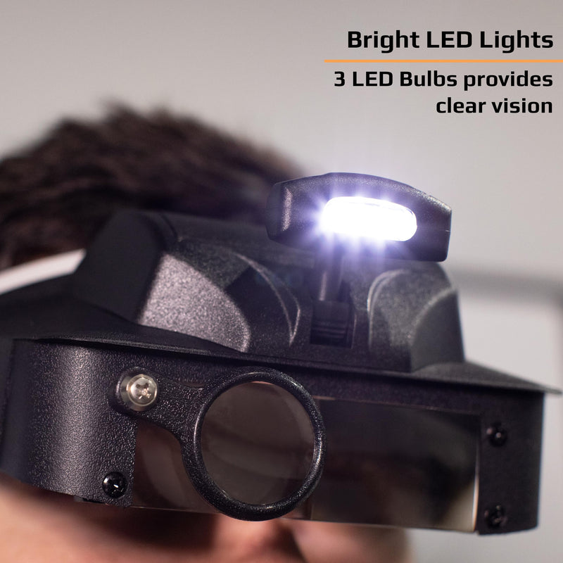 Carson LumiVisor Head Magnifier - Black Head Visor with LED Lighted Magnifier (2x/3x/5x/6x) (LV-10)