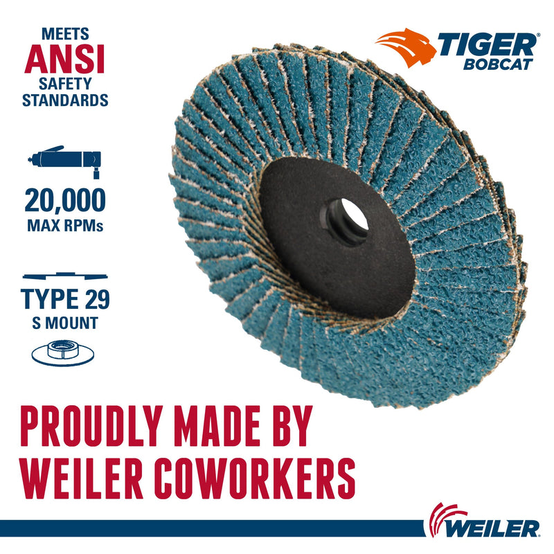 Weiler 50912 3" Bobcat Mini Abrasive Flap Disc, Flat (TY27), Type S Mount, 36Z (Pack of 10) 36 Grit S Mount TYPE 27