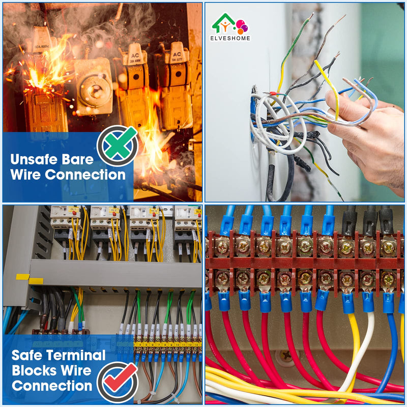 Terminal Block 10 Position, 12PCS 6 Set Terminal Block Strip & Ground Terminal Block, Screw Terminal Block with Cover, Pluggable PCB Terminal Blocks, Busbar Terminal Blocks 600V 15A Dual Row Insulated 10 Circuits 10P Kits