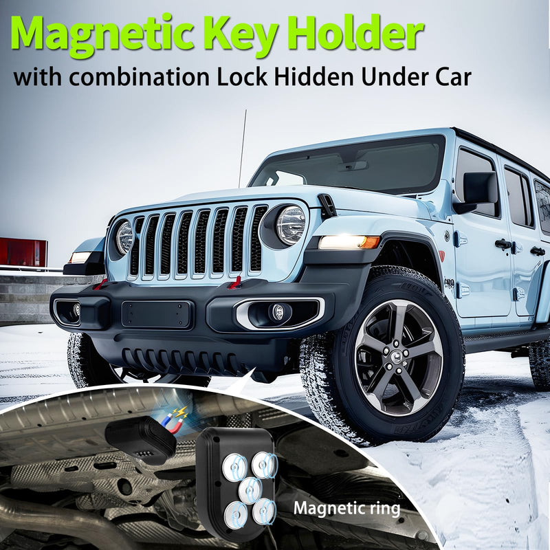 Magnetic Key Box with Combination Lock, 5 Strong Magnets, Black, Stores Spare Keys Indoors and Outdoors, Under Car Key Lock Box A-Black 1 Pcs