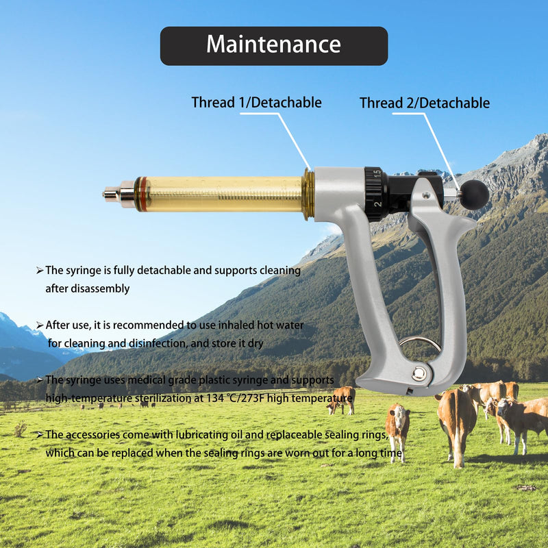 25ML Semi-Automatic Adjustable Injector Syringe, Precision Syringe Pump - Adjustable 0.5ml to 2.5ml Range for Fast Continuous Injection in Pigs, Cattle, Chicken, Goat, and Other Livestock 25ml