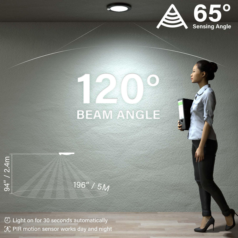 ZAGO LED 6" 120 Volts Closet Light Wired, PIR Motion Sensor Ceiling Disc Light for Closet, Laundry, Garage, Pantry, Wet Location, ETL, Black 5K-2 Pack