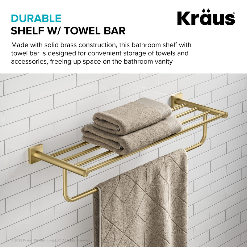 KRAUS Ventus Bathroom Shelf Towel Rack with Towel Bar, Brushed Gold Finish, KEA-17742BG