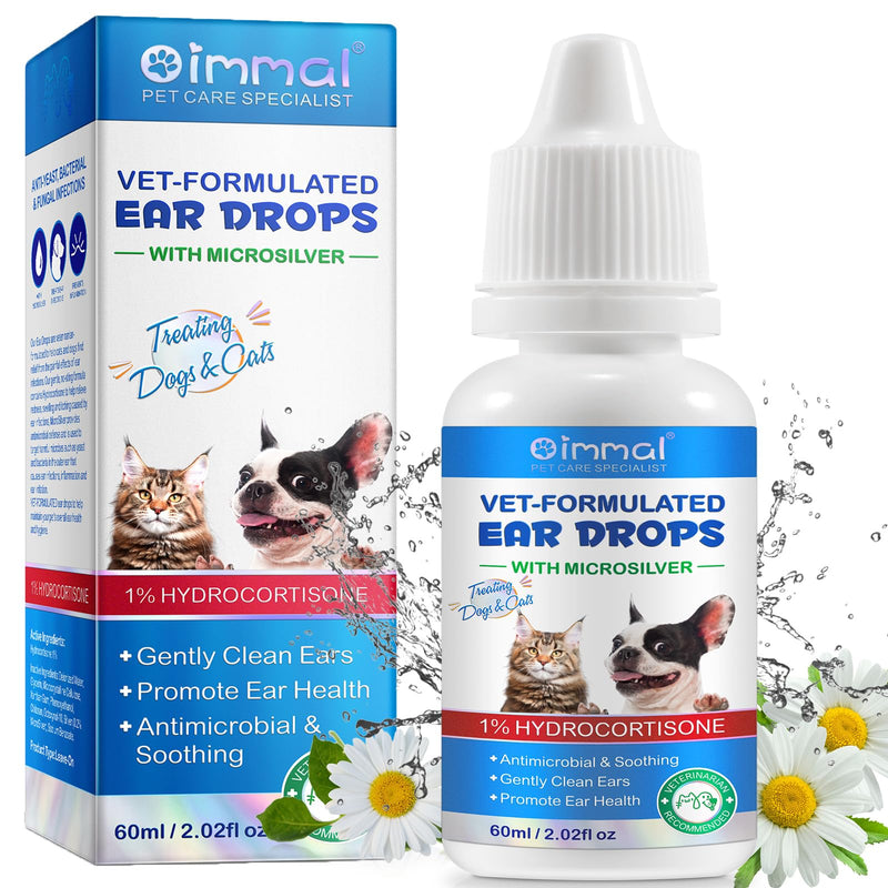 Cat & Dog Ear Infection Treatment Drops, Pets Ear Cleaning Solution Drops with 1% Hydrocortisone Soothing Dog Yeast Infection, Treats Ear Infections, Itchy Ear Relief, Cat Ear Care Supplies 1 pack