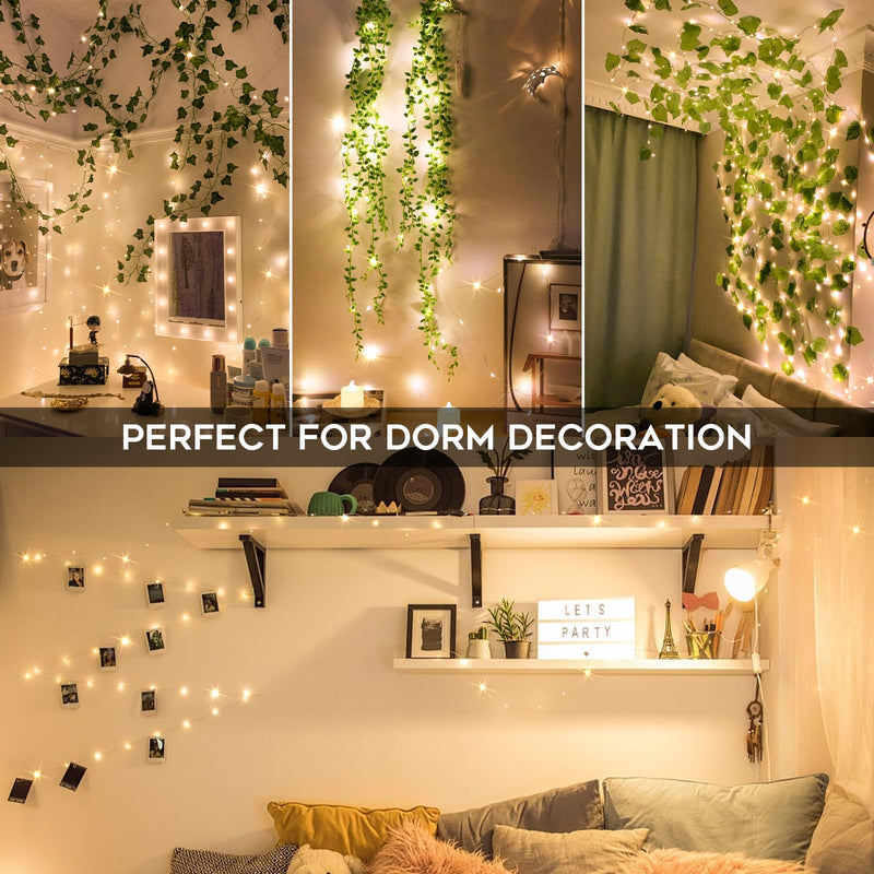 33ft 100 LED Outdoor String Lights, Warm White Fairy Lights Battery Operated with Remote, Led Twinkle Lights for Bedroom, Dorm, Backyard, Wedding, Tree, Mason Jar, Wall, Christmas 33 feet