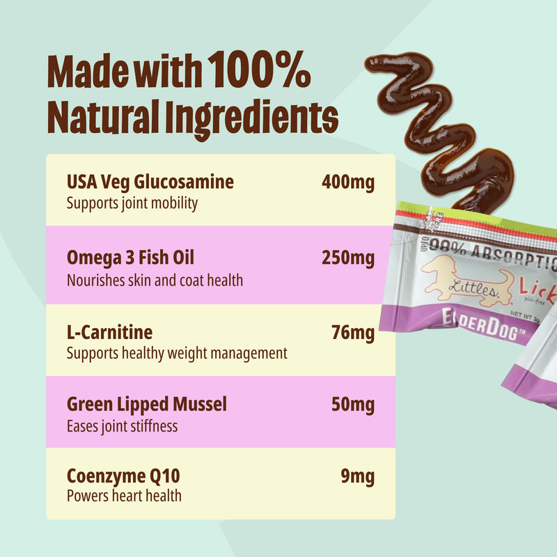Licks Elder Dog - Mobility, Digestion & Immune Support for Senior Dogs - Omega-3 Fish Oil, CoQ10, Green Lipped Mussel & L-Carnitine - Pill-Free Gel Packets - 10 Packets