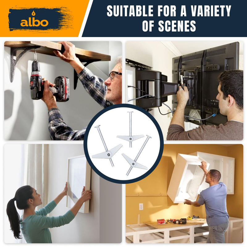 ALBO 25-Piece Heavy Duty Hollow Wall Anchors Kit for Drywall Ceilings with Screw Spring/Includes Toggle Bolts and Wing Nut Assortment in 3 Sizes (1/8in, 3/16in, 1/4in) 25pcs Spring Toggle with Screw Set