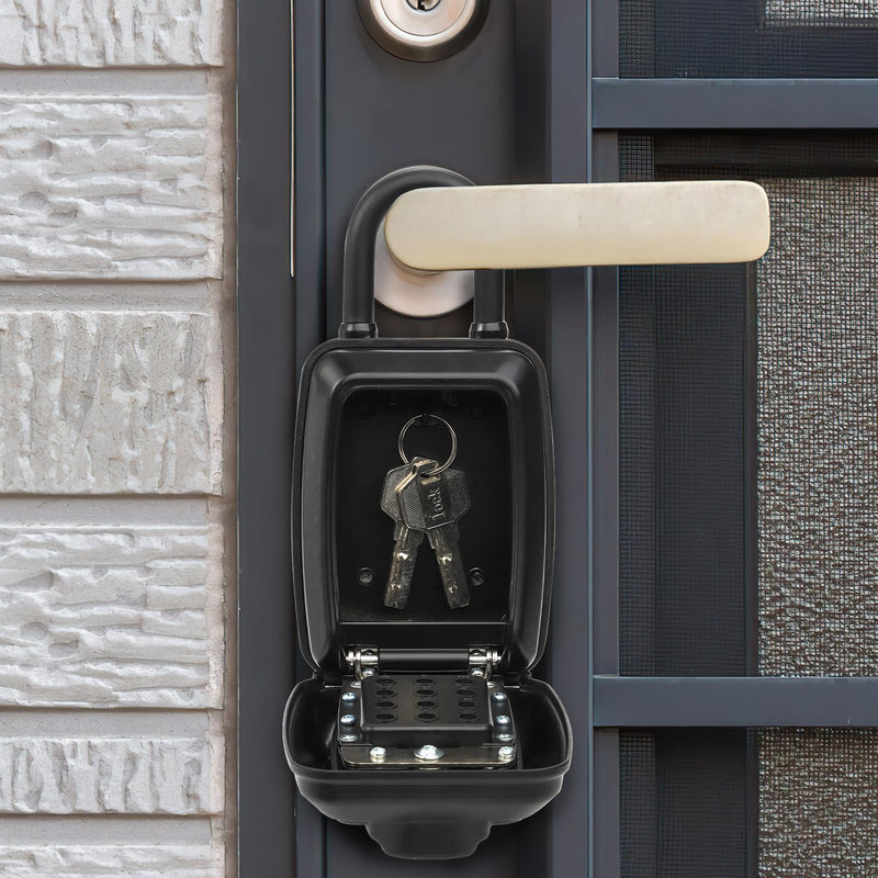 Key Lock Box for Outside, Waterproof Key Lockbox with 12-Digit Push Button Combination and Removable Shackle, Resettable Code Key Safe Storage Box for Door Handle, House, Retail Store, Garage