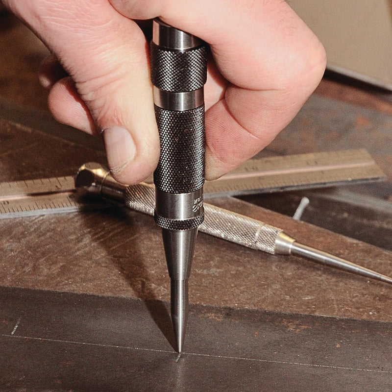 Starratt 18C Steel Automatic Center Punch with Adjustable Stroke, 5-1/4" Length Knurled Steel Handle,11/16" Punch Diameter Lightweight Center Tool