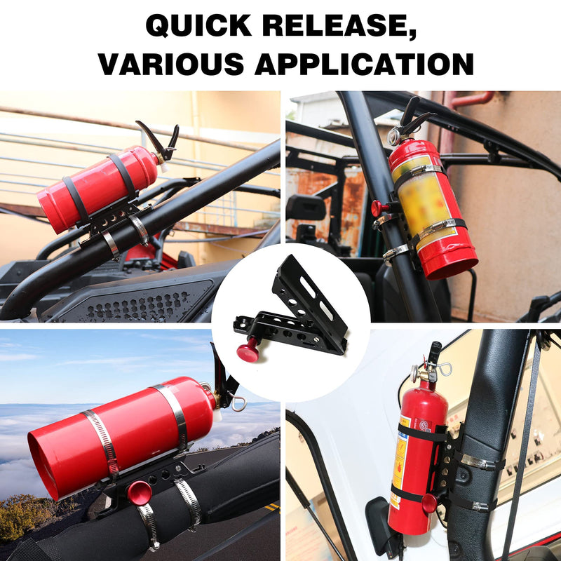 Bestaoo Adjustable Roll Bar Fire Extinguisher Mount Holder for Jeep Wrangler TJ JK JKU JL UTV Polaris RZR Ranger Camper Van, Aluminum, Quick Release Black