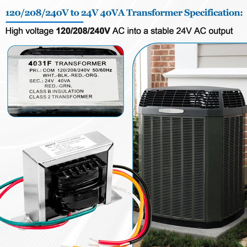 24V 40VA Furnace Transformer for Furnaces/HVAC Equipment, Primary 120/208/240V Secondary 24V Furnace Multi Tap Transformer 4031F, 24V Transformer Replacement Compatible with Packard PF42440 GT446