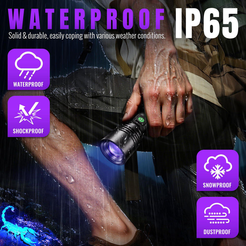 DARKDAWN 3 in1 Super Bright Flashlight & UV Flashlight 395nm, High Lumens USB Rechargeable LED Flashlights,Handheld Portable Flash Lights for Camping, Outdoor Adventure, Pet Urine Stains (2pack) 2 pack