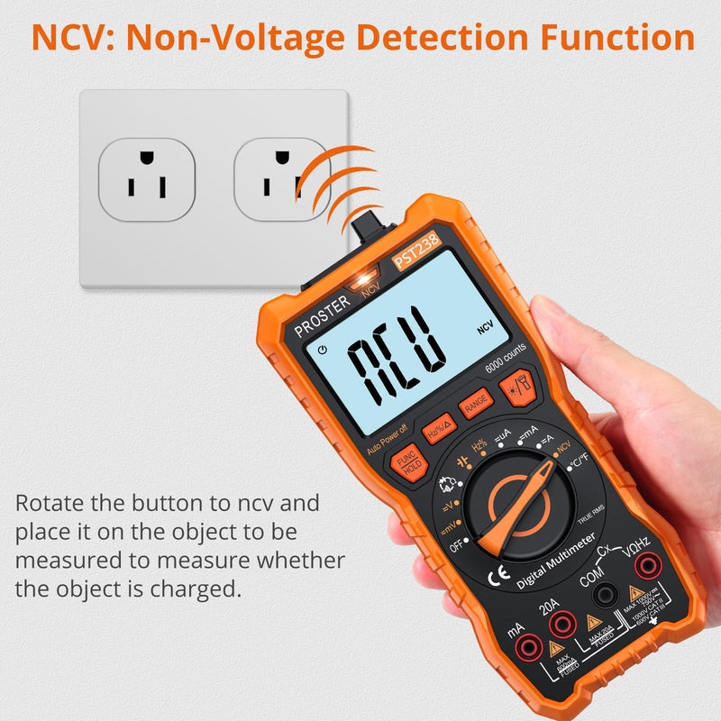 Proster Digital Multimeter 6000 Count - TRMS Voltmeter Multimetro Digital Auto Range Multimeter Tester, NCV Detector DC AC Voltage Current Meter Updated 6000 Count