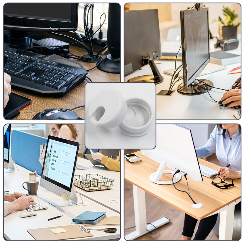 2pcs 1-1/2 Inch Desk Grommet, Plastic Desk Hole Cover, White Cable Hole Cover, Desk Hole Grommet for Wire Cord Organizing Office Computer Desk