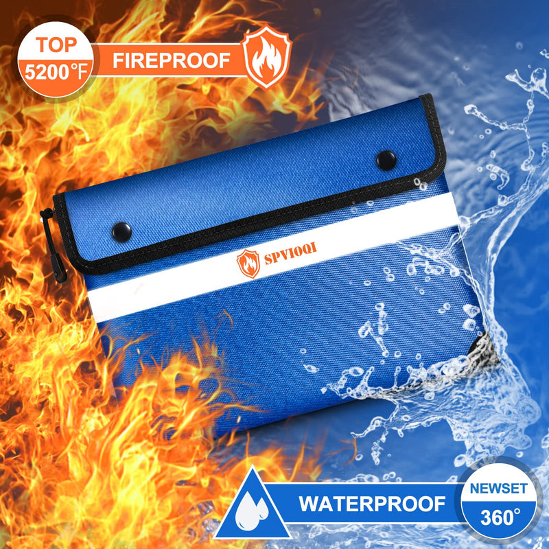 Upgraded Fireproof Document Bag - 5200F Heat Insulated, 14.2"x11" Fireproof Money Bag with 8 Layers of Functional Materials, Water & Fire Proof with Zipper/Metal Snap/Reflective Strip Blue Large Size