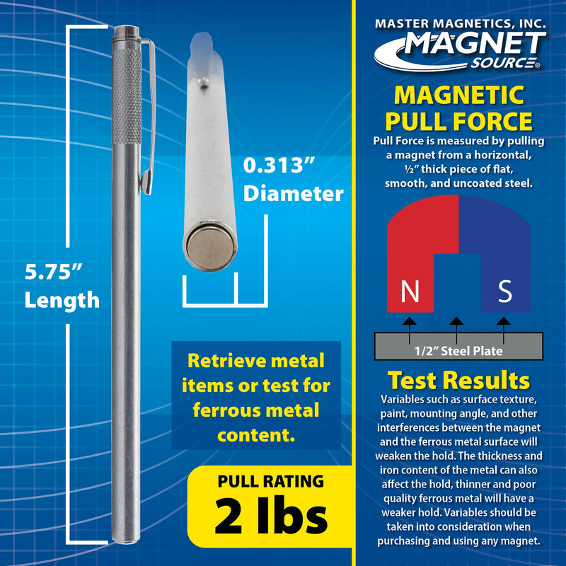 Master Magnetics Neodymium Magnetic Pick-Up Tool with Pocket Clip - 5.75" Length, 2 lb Hold, 07264 - NewNest Australia