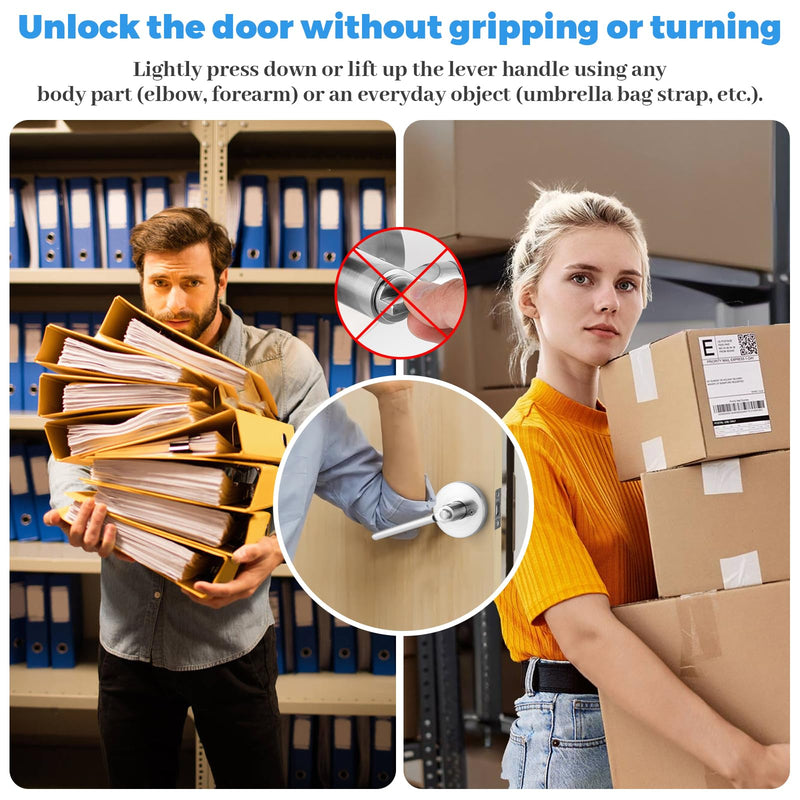 Entry Round Push Button One-Touch Locking Door Handle with Keys,Interior Non-Handed Opening,Reversible Left Right Door Knob,ADA-Compliant,Entrance Lever Lock for Office,Bedroom,Bathroom Satin Nickel Entry