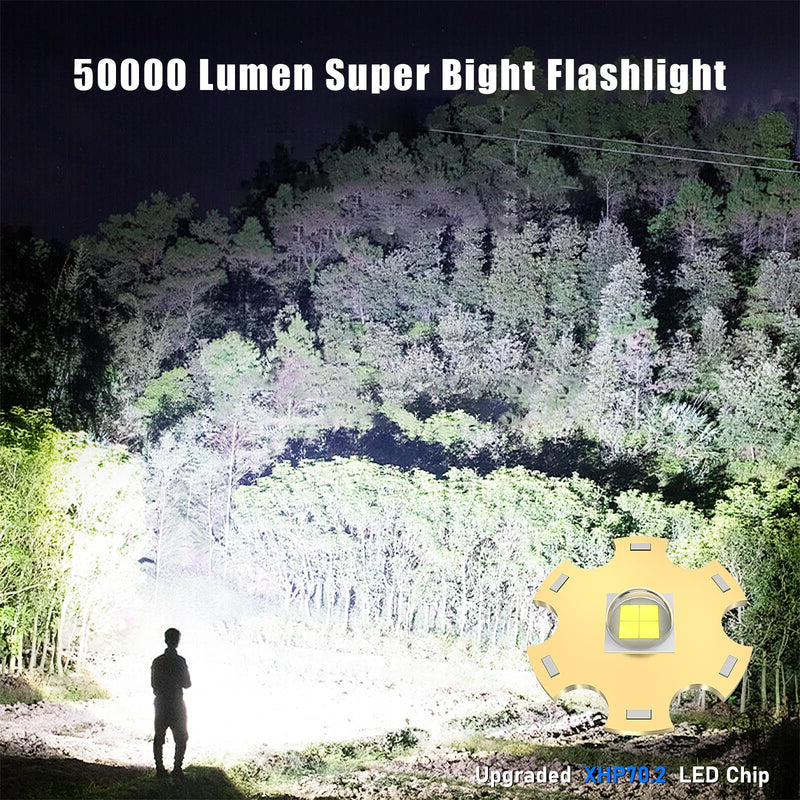 Goreit Super Bright LED Flashlight - 30W Output for 50000 Lumens & 3937ft Beam, USB-C Rechargeable with 12H Runtime, IP67 Waterproof Powerful Handheld Linternas for Home, Camping, Hiking, Emergency Black