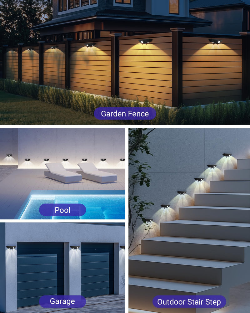 12 Pack Solar Fence Lights, Motion Sensor Outdoor Light with 3 Sided Lighting, 60 Lumens Fence Light Solar Powered, Solar Lights Outdoor Waterproof with 3000K/7000K Mode for Patio, Backyard, Fence 12 Pack Black