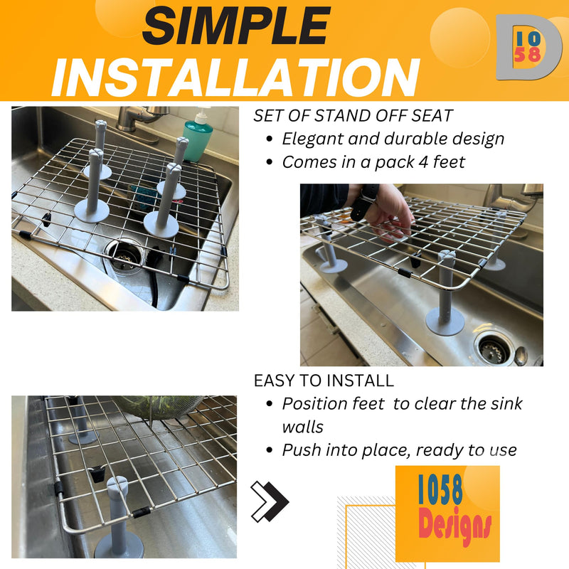 GridRisers - Standoff Feet for Kitchen Sink Grids - Turn Your Sink Grid to an Elegant in-Sink Dish Rack that Elevate and Help Dry Your Dishes Faster