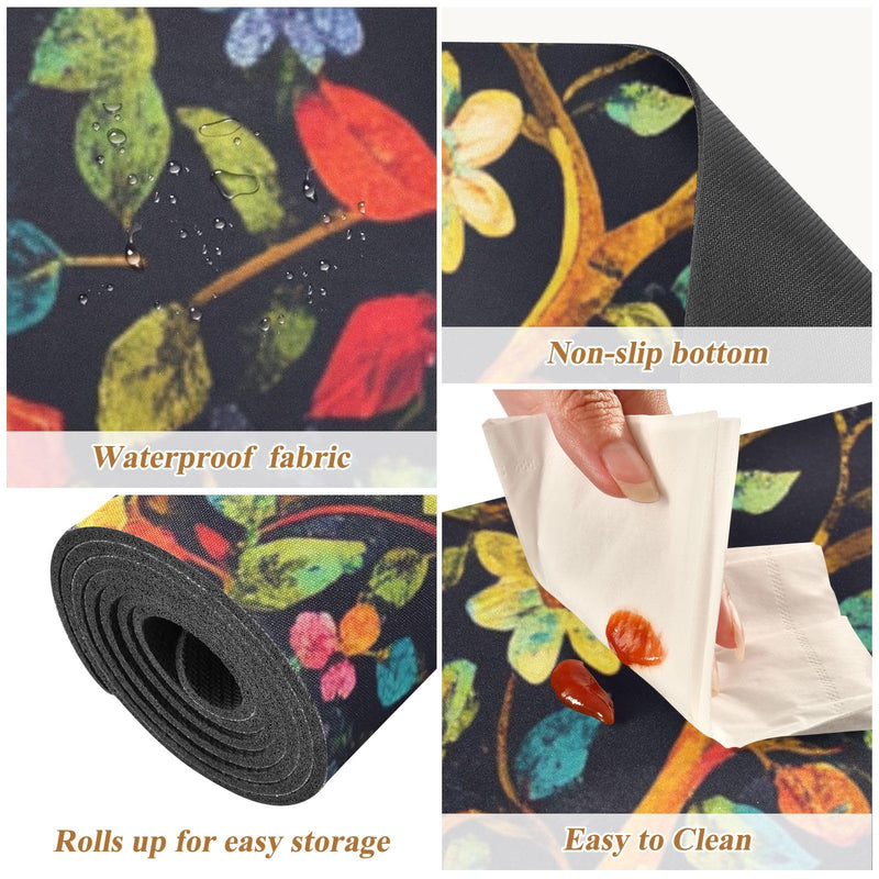 2 in 1 Heat Resistant Table Runner Trivet for Hot Pots and Pans 39 x 12 Inch Long Hot Pad Decorative Table Protector for Kitchen Countertop Tree of Life Floral Leaves Tree of Life Floral Leaves Black