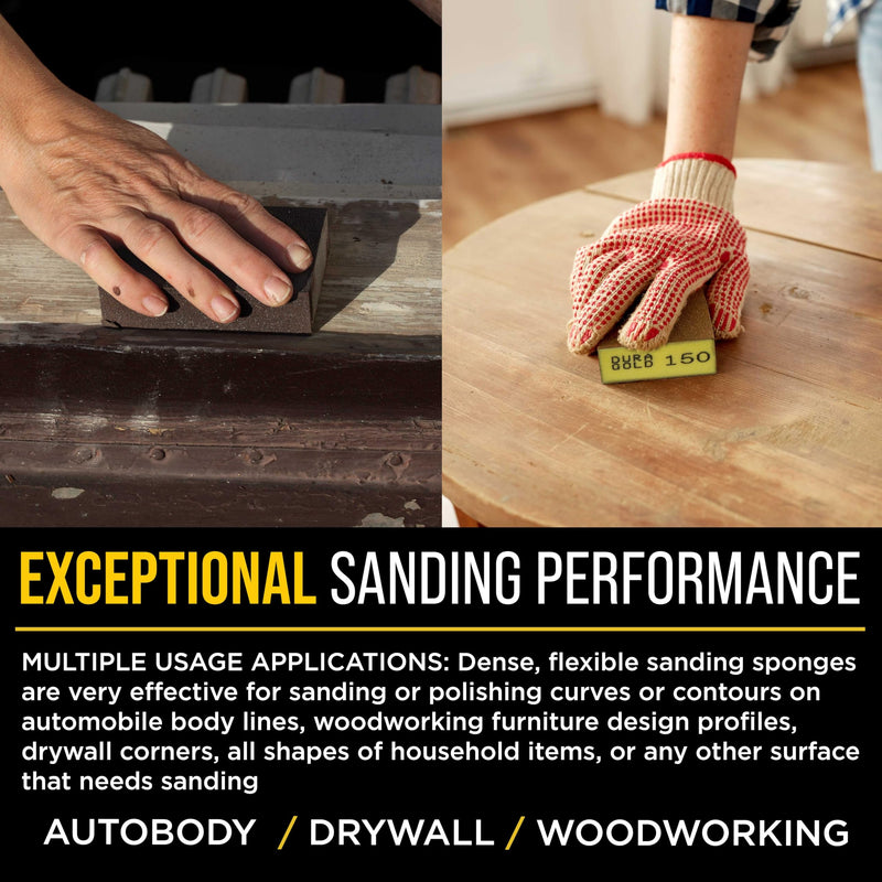 Dura-Gold 4-Sided Hand Sanding Block Sponge Variety Pack, Box of 18, Grits 36, 60, 80, 100, 120, 150, 180, 220, 320-3.9" x 2.75" x 1" Wet or Dry Flexible Sandpaper Pads Sand Wood Drywall Metal Paint 18 Variety Pack