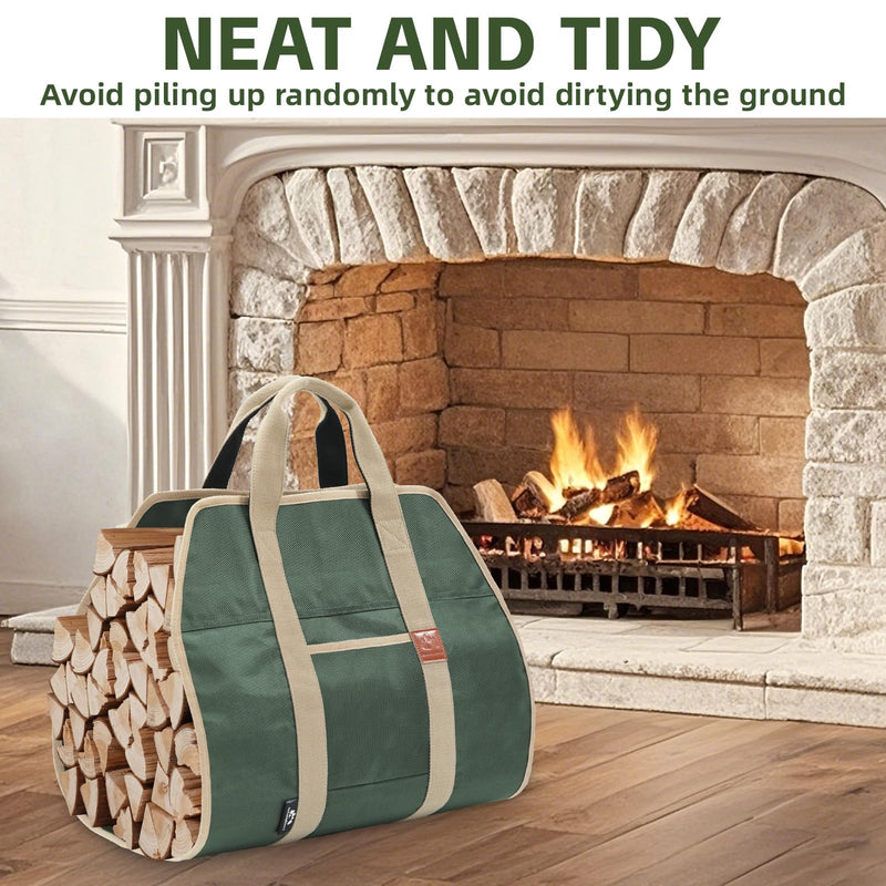 Firewood Carriers with Handles - 39×18Inch Log Carrier | 1680D Canvas Water Resistant Tote Wood Carrying Bag for Camping Indoor 1680D-ArmyGreen