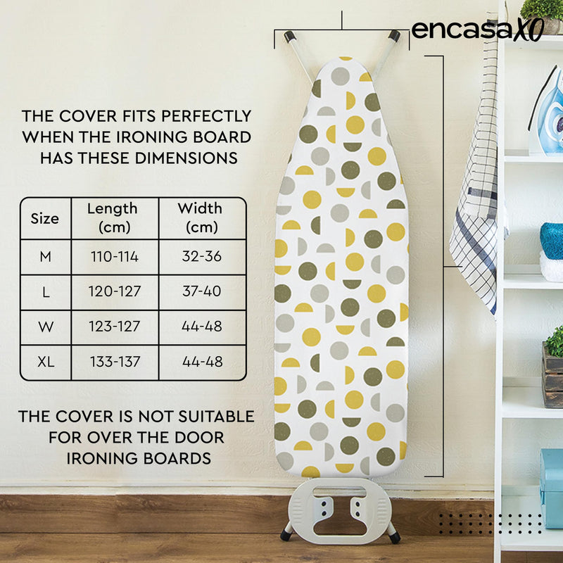 Encasa Ironing Board Covers (15 x 54 inch) Drawstring Tightening with Thick 3 mm Felt Padding, Easy Fit, Scorch Resistant, Printed - Daisy Grey Large - NewNest Australia