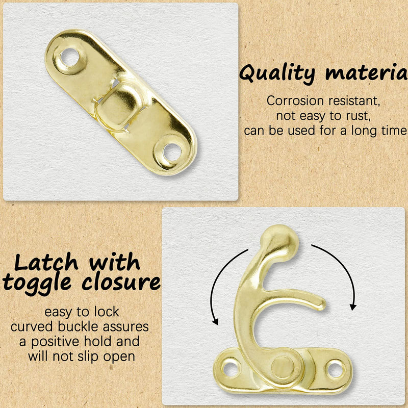 10 Pcs Antique Latch Hook, Antique Jewelry Box Latch, Antique Right Latch Hook with Screws for Wood Jewelry Box Toolbox Suitcase Case (Gold) 10 Pieces Gold