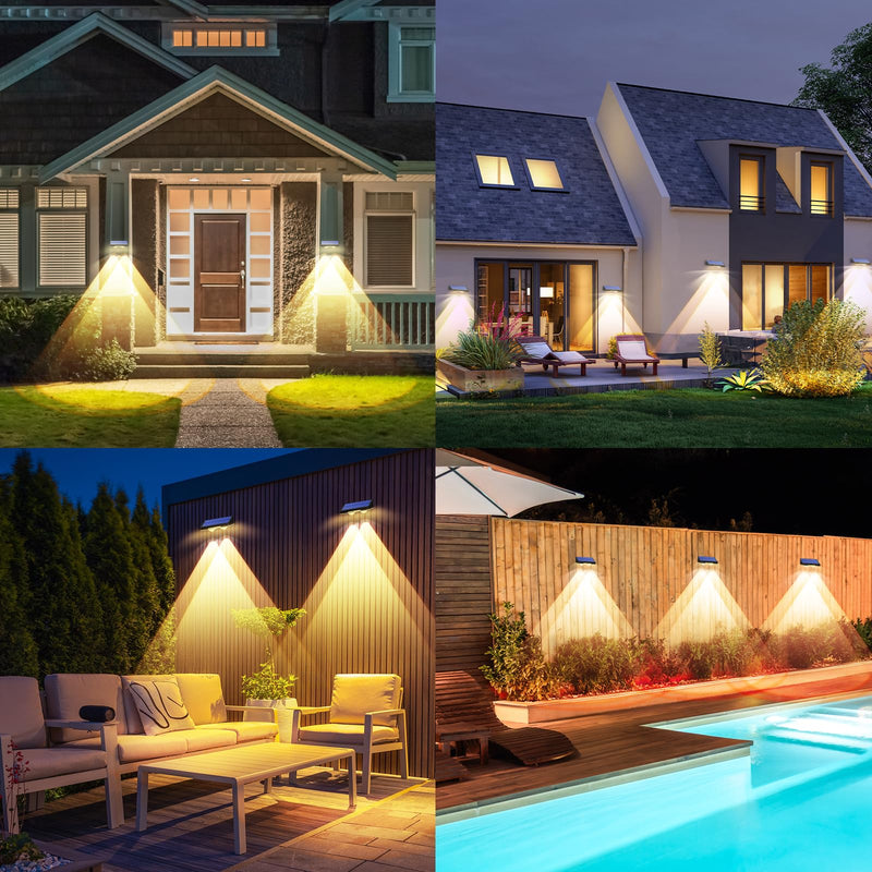 TECKNET Solar Fence Lights Outdoor 12 Pack, 3 Modes - Warm/Neutral/Cool White, IP66 Waterproof Solar Lights for Fence with 2 High Brightness LED, Outside lighting Decor for Patio Wall Railing Backyard 3500/4500/6500K