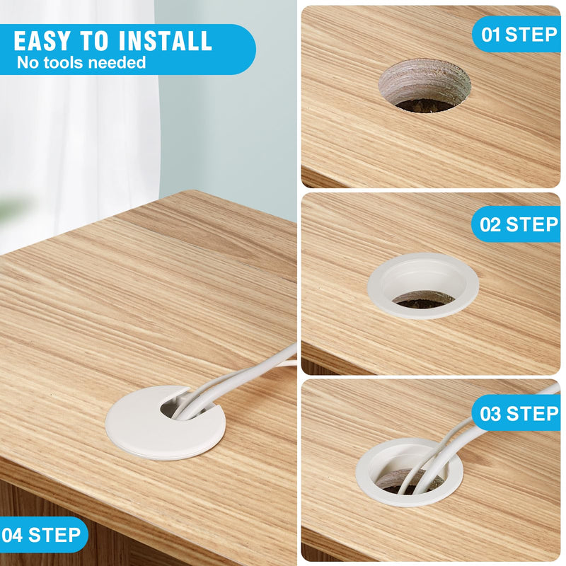 2" White Desk Grommet, JTemgle Plastic Cable Hole Cover Computer Table Cord Wire Organizer Caps Desktop Cord Management for Home Office TV Stands Tabletops, 2 Pieces 2" / 50mm