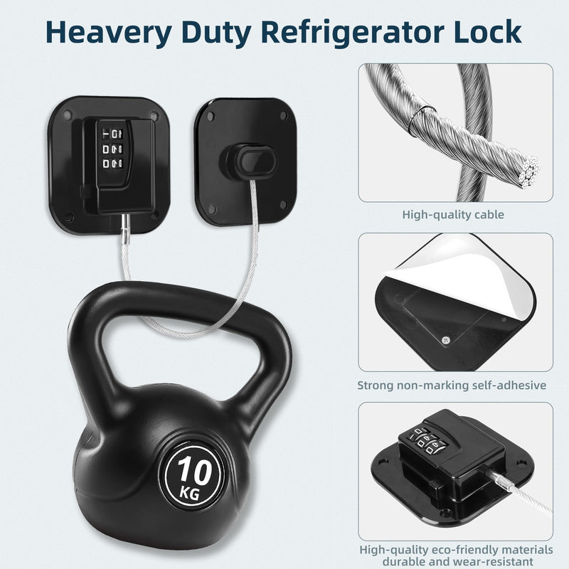 Refrigerator Lock, Heavy Duty Fridge Lock,Child Proof Cabinet Locks,Easy Install,Combination Lock for Drawers, Ovens, Trash Cans(Black- 2Pack)