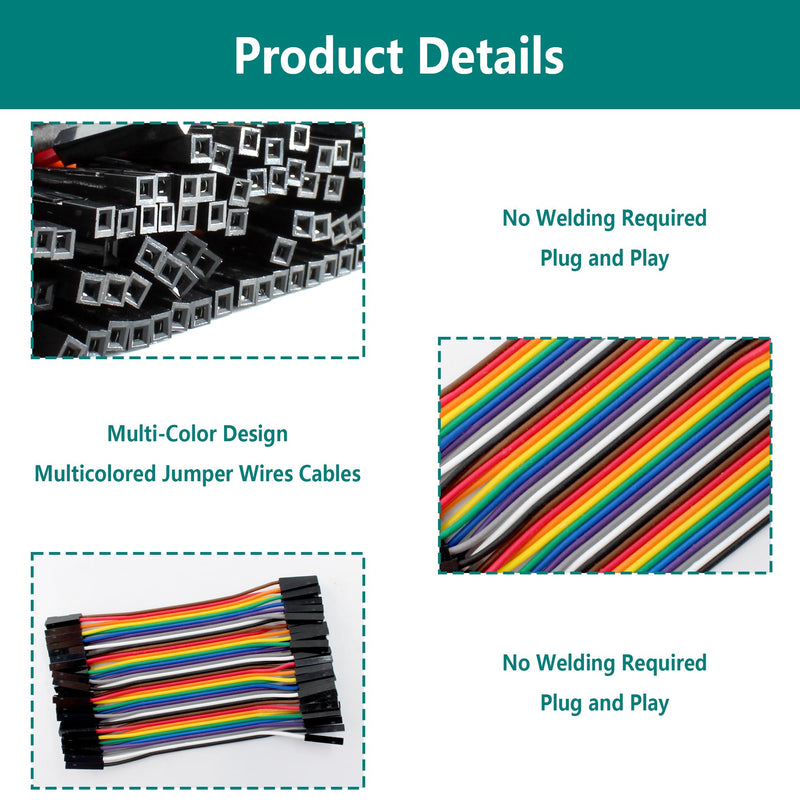 40pcs 10cm Dupont Wire Female to Female 40pin Breadboard Jumper Wires Multi-Color Ribbon Cable Line Connector 40pin(F/F)