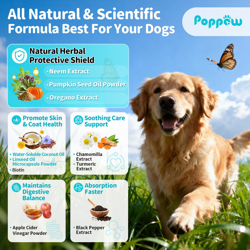 Flea and Tick Prevention Support for Dogs, Natural Flea Treatment Drops with Neem, Oregano for Puppy Oral Flea and Tick Treatment Supplement for All Breeds and Ages - Chicken Flavor, 2 FL.Oz
