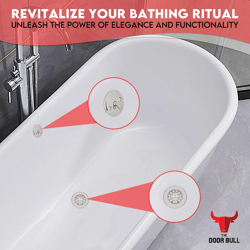 Trip Lever Bathtub Drain Kit with Strainer – 2-Hole Overflow Faceplate, Matching Screws – Tub Drain Trim Replacement Set for Bathroom Bathtubs Chrome