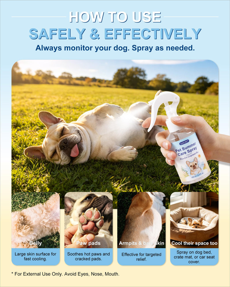 Dog Cooling Spray – Large Capacity Heat Relief for Backyard, Car & Crate – Natural Menthol, Aloe, Oat – Lick-Safe, No Fragrance for Brachycephalic, Double-Coat & Senior Dogs (5.4 fl. oz)