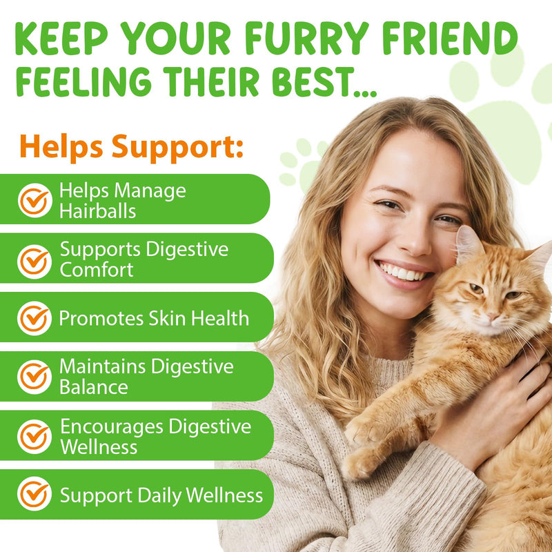 Hairball Relief for Cats, Natural Cat Hairball Treatment with Natural Ingredients & Vitamins - Kitten Furball Treatment, Supports Skin & Coat, Digestion, Immune Support for All Cats (2)