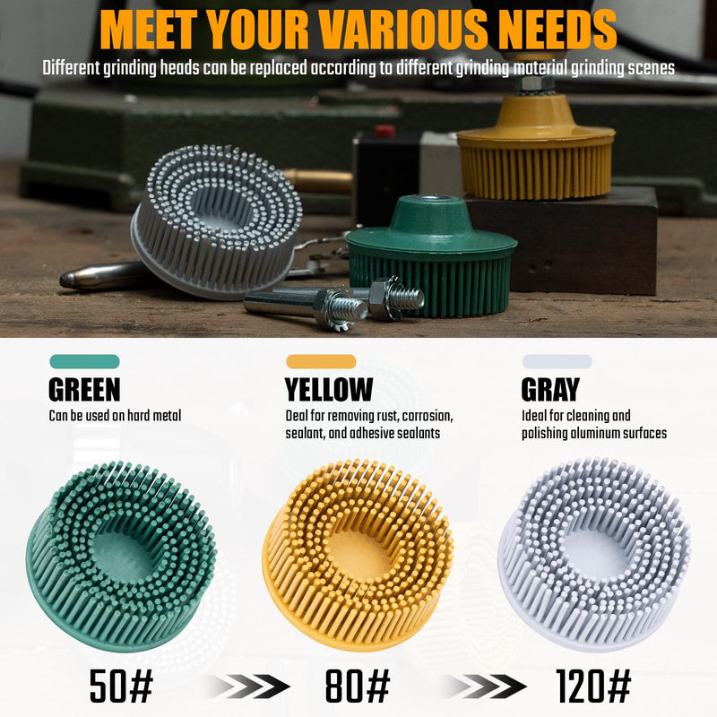 2 Inch Bristle Disc, 3 Pieces Bristle Disc Grade - 120# 80# 50# Grit Abrasive Coating Removal Disc for Metal with 1/4 Inch Shank Attachment