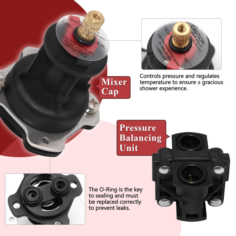 GP76851 Mixer Cap and Pressure Balancing Unit (Shower) Parts Cartridge Compatible with Kohler, Replacement for Rite-Temp and 1/2" Shower Valve GP500520 and GP77759 Parts After Market Replacement Black