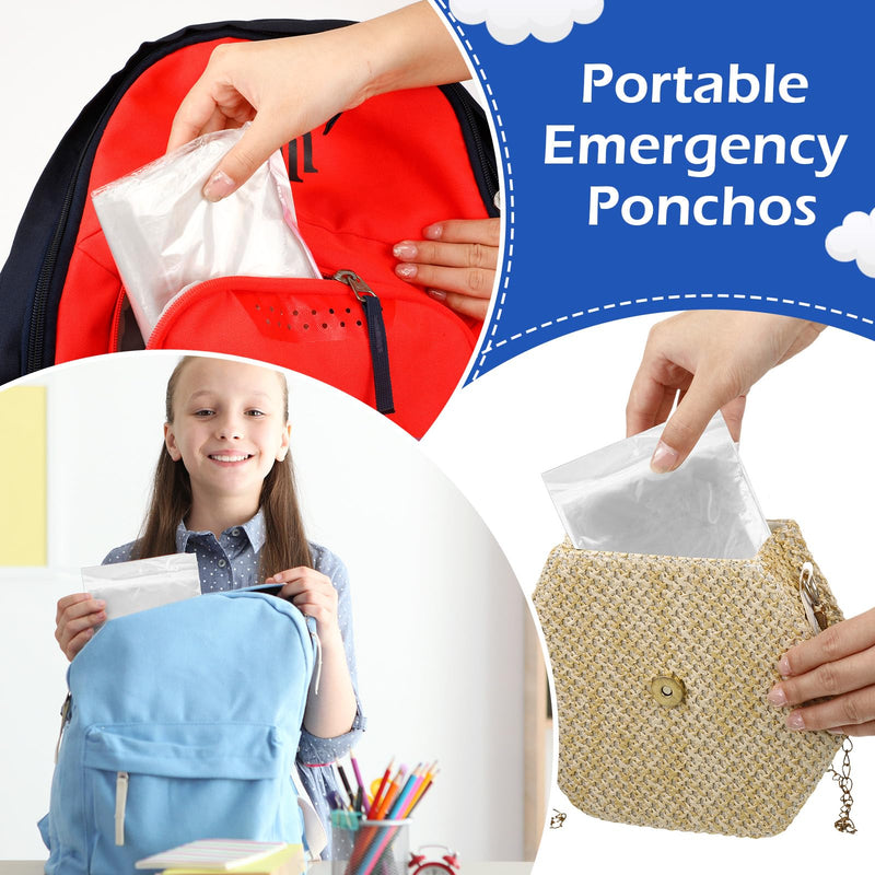 Berlune 40 Pcs Kid Ponchos Bulk Disposable Kids Rain Ponchos Bulk Emergency Raincoat with Drawstring Hood and Elastic Sleeves One Size Clear