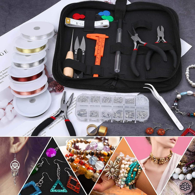Mluchee Jewelry Making Supplies Tools - Including 3 Jewelry Pliers, 6 Wire Wrapping Kit, 16 Jewelry Tools, 845 Jewelry Findings with Storage Bag for Repair, DIY Crystal and Beading
