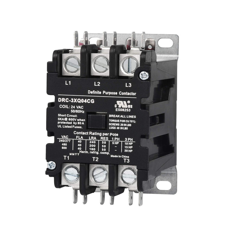 SunLee 3 Pole 40 Amp contactor 120V coil DP Contactor HVAC Contactor A2L Compliant 42CF35AF equivalent 3P 40A 120VAC