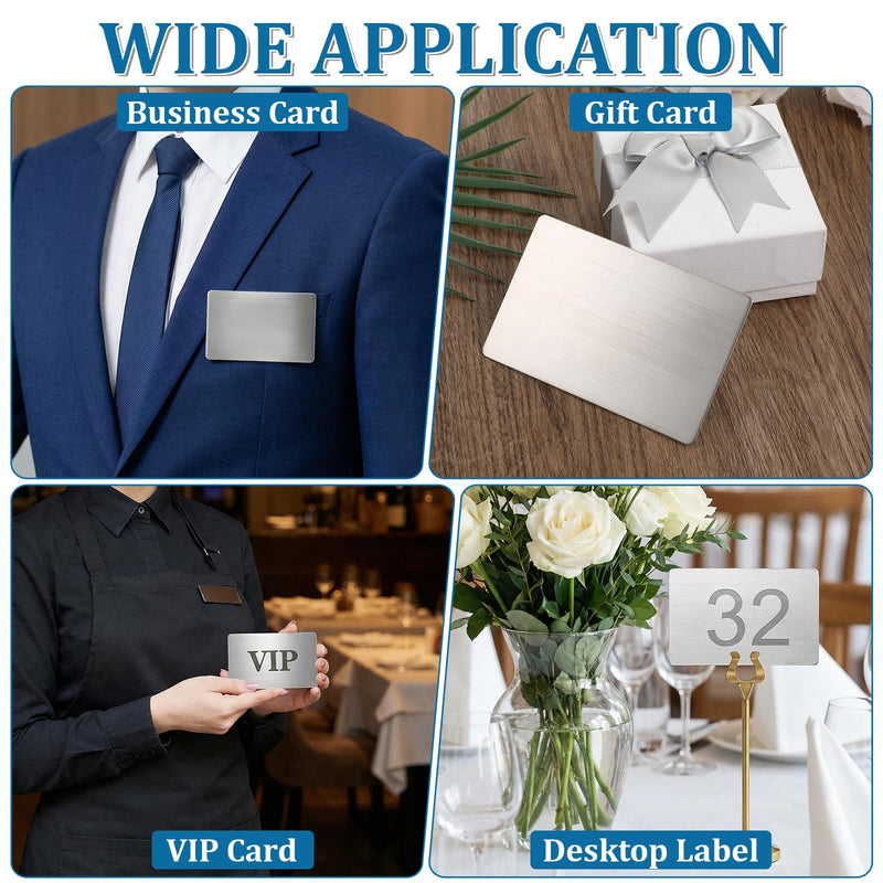 50 Pcs 304 Stainless Steel Metal Business Cards Blanks, 0.5 mm Thickness Sublimation Blank Steel Card Laser Engraving Stainless Plate, for House Office Customer DIY Gift Plate, 3.4 x 2.1 Inch