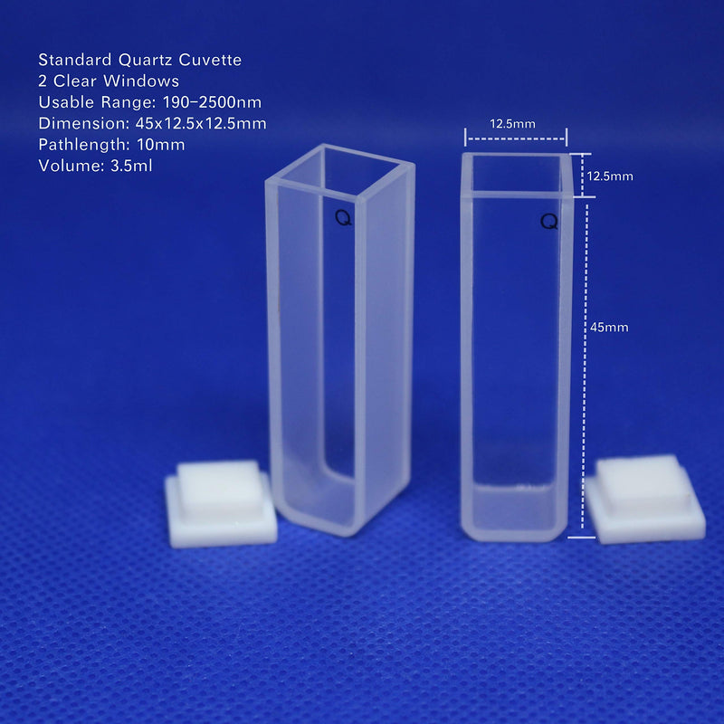 UV Quartz Cuvettes for Spectrometer Standard Quartz Cells (Set of 2 Pcs) (Optical Windows: 2; Spectral Range: 190-2500 nm; Pathlength: 10 mm; Volume: 3.5 ml; A Non-Sealing PTFE Cover)