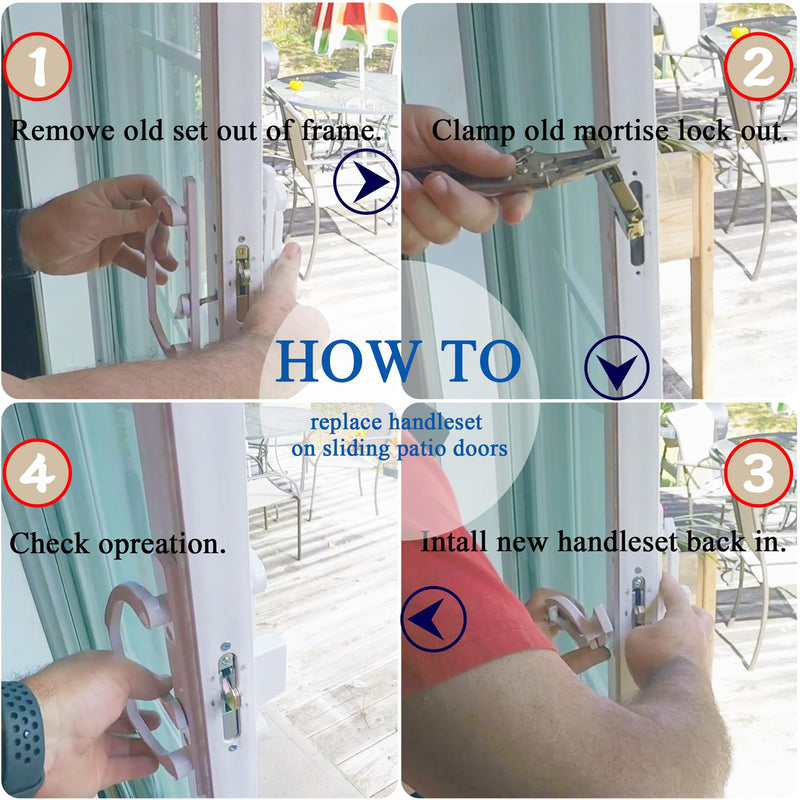 Keyed Sliding Patio Glass Door Handle Set Fits for Truth Legacy & Sash Controls P/N #2265, 45° Keyway w/o Mortise Lock, 3-15/16" Hole Centers, Non-Handed, White Diecast, B Position Offset Position