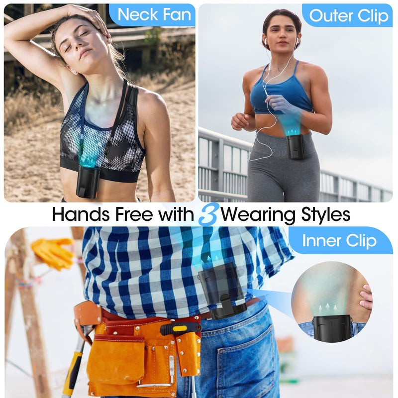 2026 AI Portable Fan Rechargeable, 4-Speed 6600RPM Strong Airflow, Personal Waist Fan with up to 25H of Working Time, Hands-Free Hanging Neck Fan, Wearable Belt Fan for Camping, Outdoor, Jobsite Black