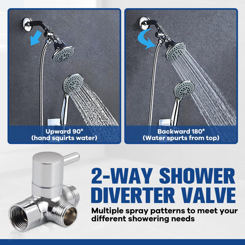 All Metal 2-Way Shower Arm Diverter Valve, G1/2 Solid Brass Shower Splitter for Handheld and Fixed Showerhead – Universal Bathroom Diverter Replacement Part Chrome