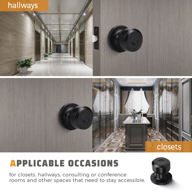 KNOBWELL 3 Pack Black Passage Door Knobs Interior, Classic Modern Door Knob Interior Door Knobs Set Durable Use, Matte Black Closet Door Knobs