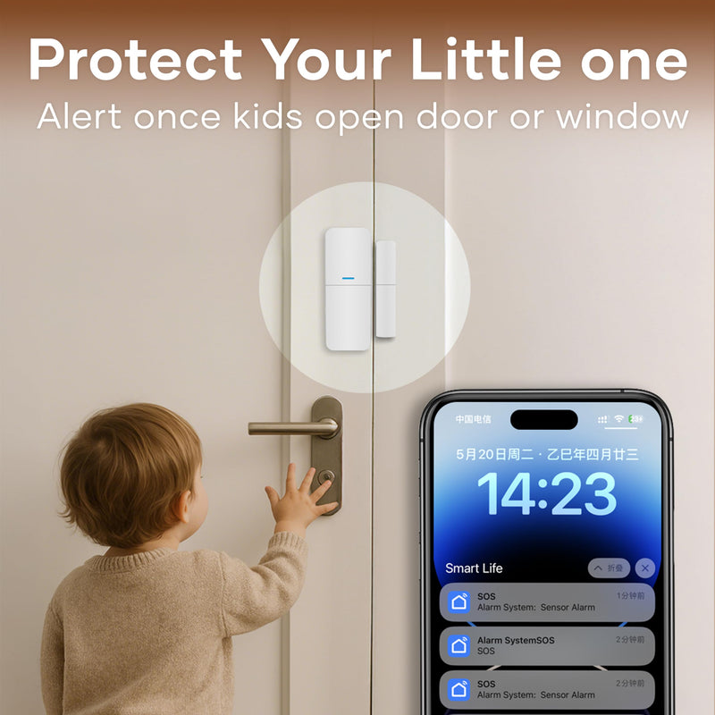 tolviviov WiFi Smart Door/Window Alarm System 8-Piece Kit – App Alerts, Compatible with Alexa, No Monthly Fee, Expandable DIY Wireless Home Security, 1 Siren, 5 Sensors & 2 Remotes (8 Pack) W2