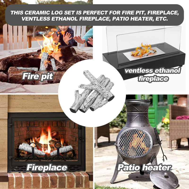 Stanbroil 4 Piece Set of Ceramic White Birch Wood Gas Logs